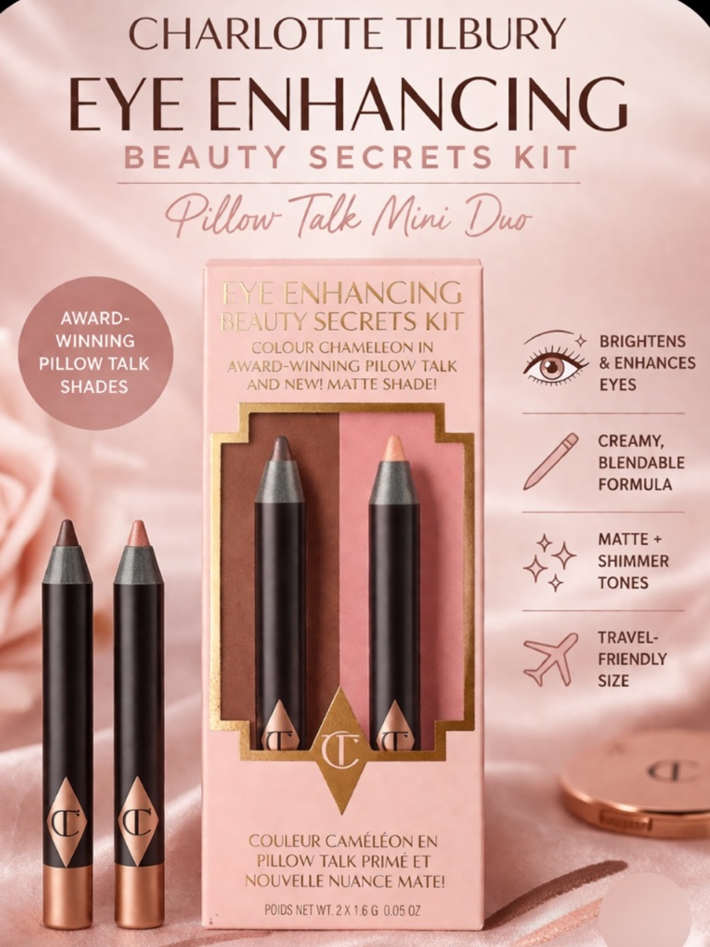 Charlotte Tilbury Pillow Talk Mini Duo Eye Enhancing Pencils — Pink & Taupe